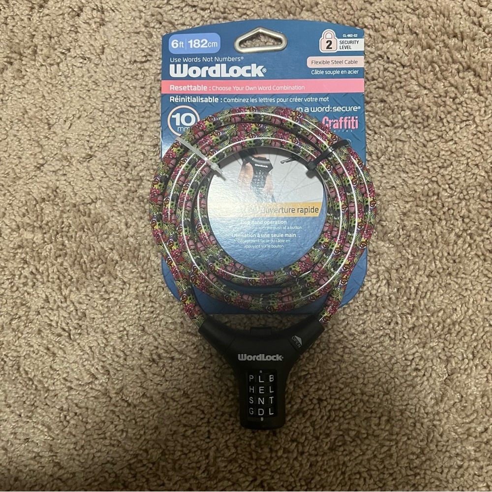 Wordlock 6ft Pink and Green Combination Cable Lock